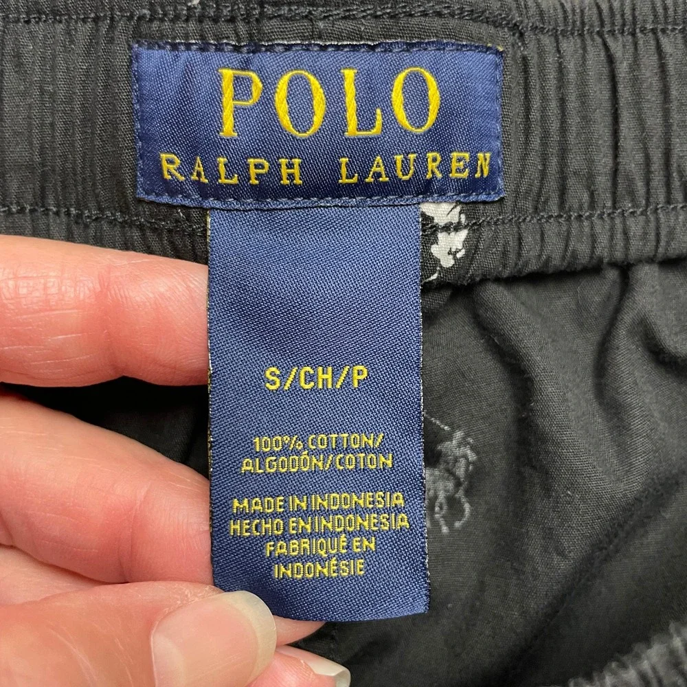 Polo Ralph Lauren Mens AOP Lounge Pajama Pants Size S Black Cotton Polo Logo